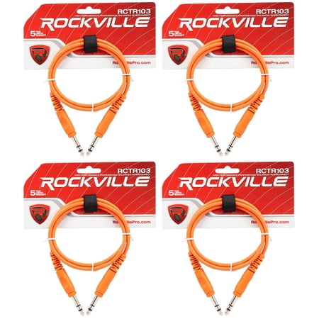 4 Rockville RCTR103O Orange 3' 1/4'' TRS to 1/4'' TRS Cable 100% Copper