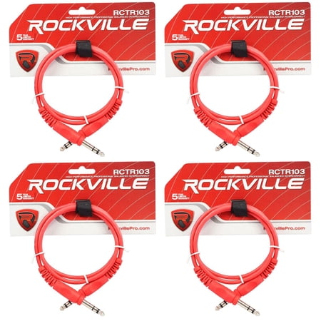 4 Rockville RCTR103R Red 3' 1/4'' TRS to 1/4'' TRS Cable 100% Copper