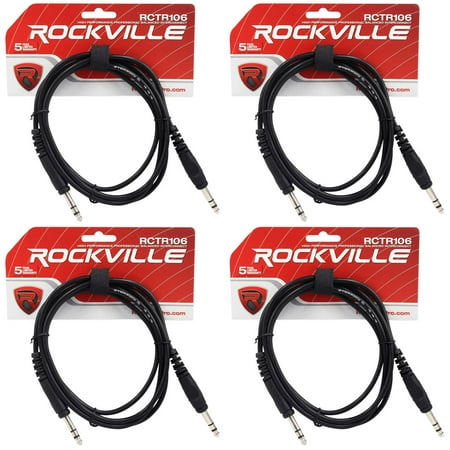 4 Rockville RCTR106B Black 6' 1/4'' TRS to 1/4'' TRS Cable 100% Copper