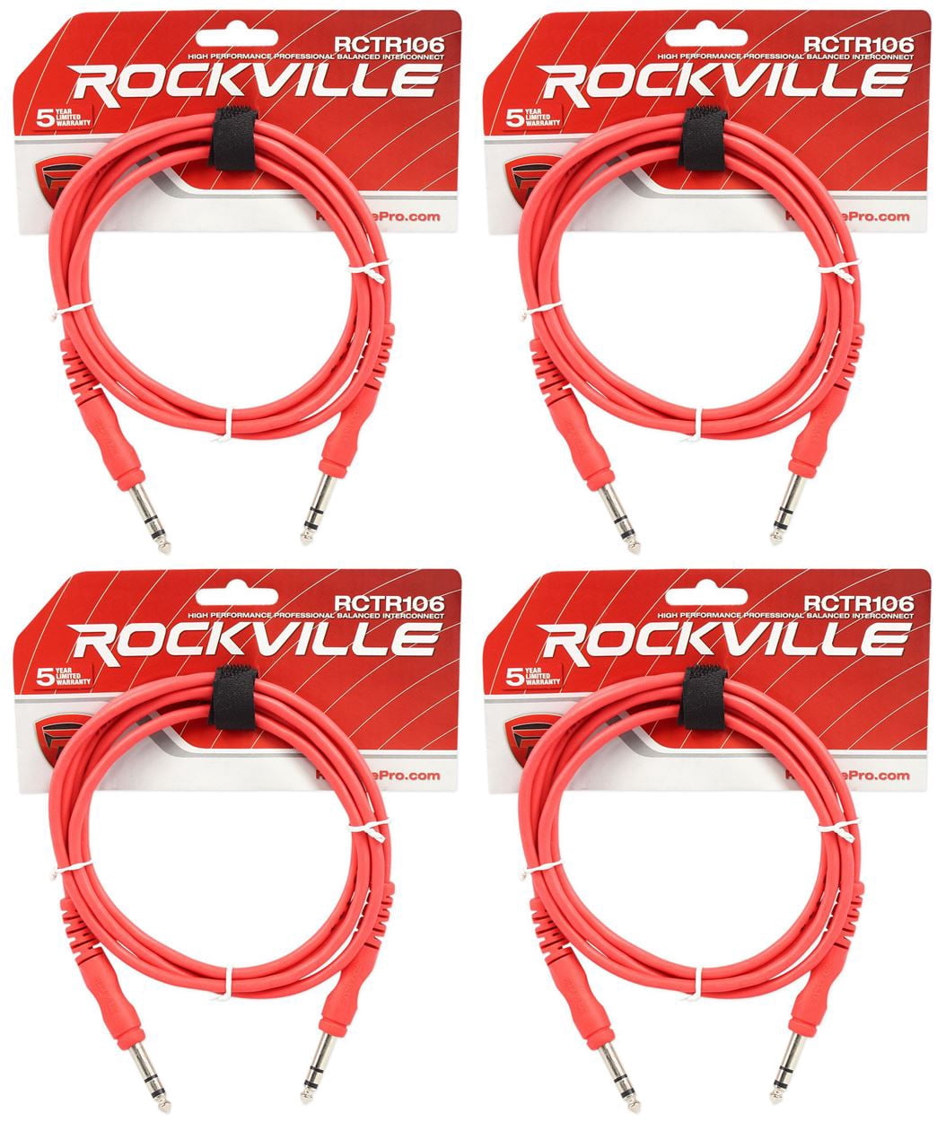 4 Rockville RCTR106R Red 6' 1/4'' TRS to 1/4'' TRS Cable 100% Copper