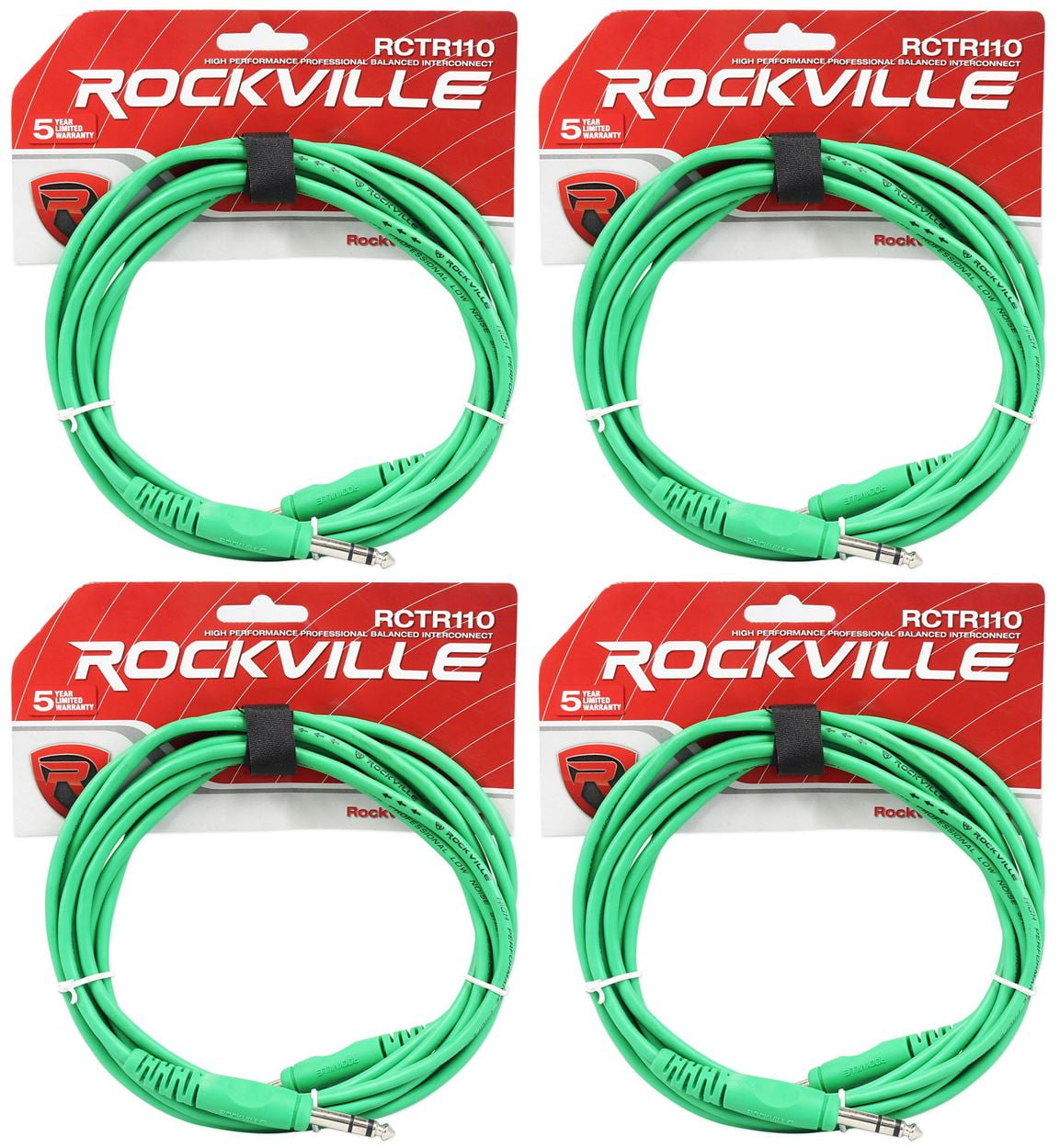 4 Rockville RCTR110G Green 10' 1/4'' TRS to 1/4'' TRS  Cable 100% Copper