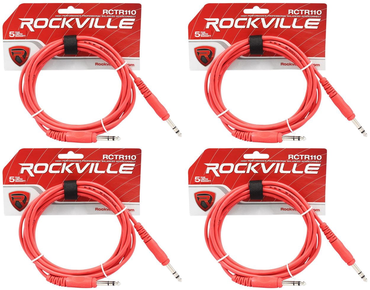 4 Rockville RCTR110R Red 10' 1/4'' TRS to 1/4'' TRS  Cable 100% Copper