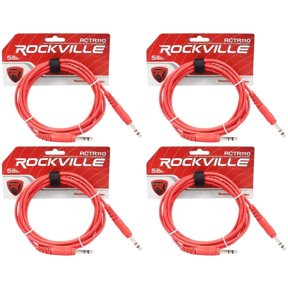 4 Rockville RCTR110R Red 10' 1/4'' TRS to 1/4'' TRS Cable 100% Copper