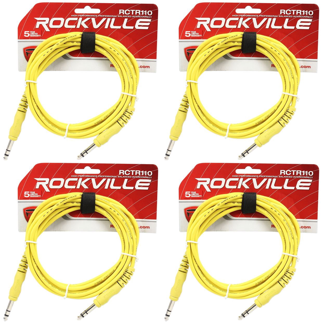 4 Rockville RCTR110Y Yellow 10' 1/4'' TRS to 1/4'' TRS  Cable 100% Copper