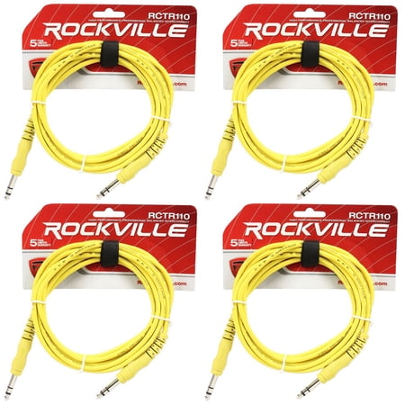 4 Rockville RCTR110Y Yellow 10' 1/4'' TRS to 1/4'' TRS Cable 100% Copper