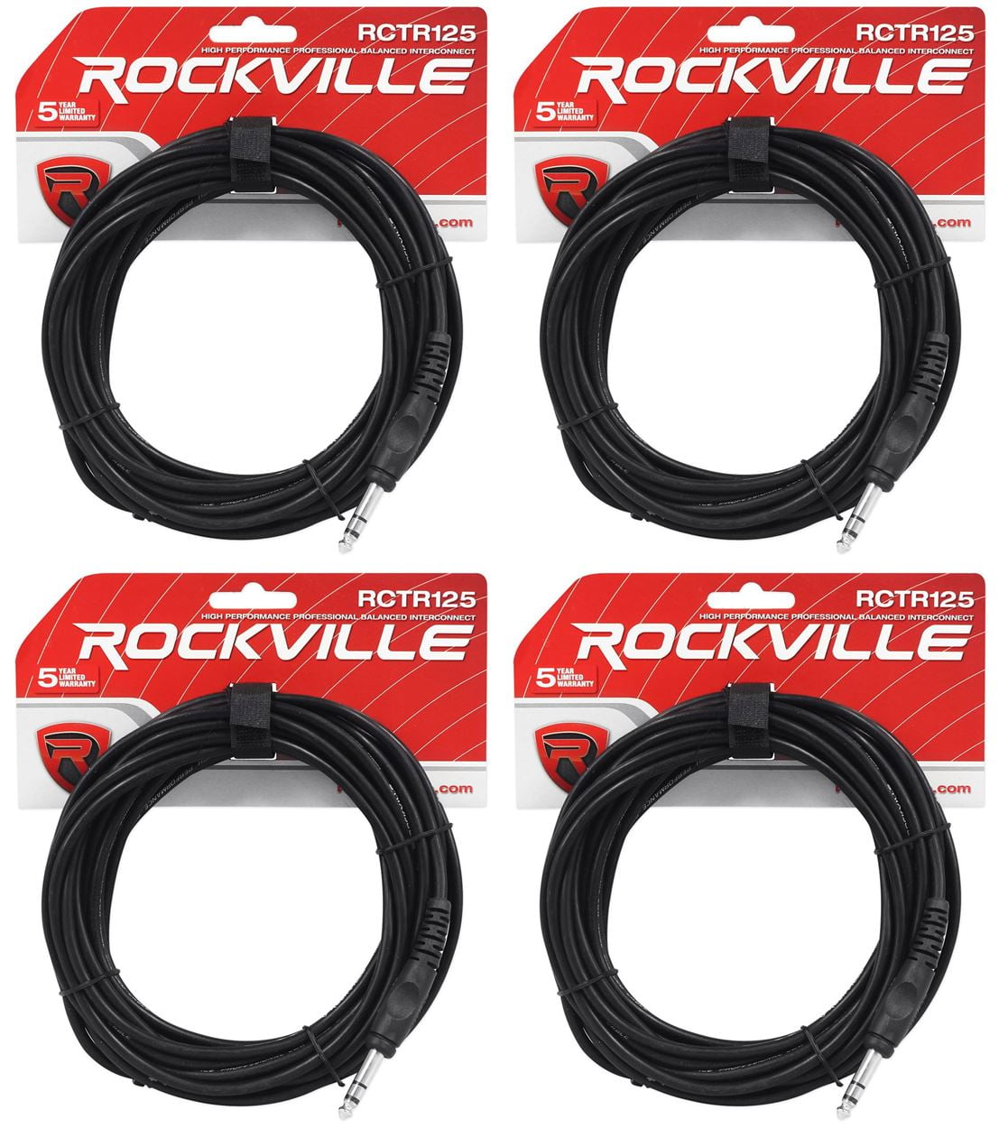 4 Rockville RCTR125B 25' 1/4'' TRS to 1/4'' TRS Cable, Black, 100% Copper