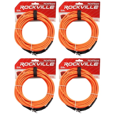 4 Rockville RCXFB25O Orange 25' Female REAN XLR to 1/4'' TRS Balanced Cables OFC