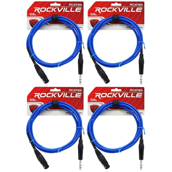 4 Rockville RCXFB6Bl Blue 6' Female REAN XLR to 1/4'' TRS Balanced Cables OFC