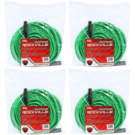 4 Rockville RCXFM100P-G Green 100' Female to Male REAN XLR Mic Cable 100% Copper
