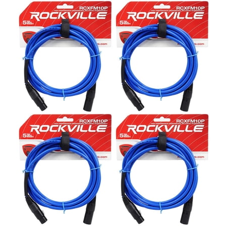 4 Rockville RCXFM10P-BL Blue 10' Female to Male REAN XLR Mic Cable 100% Copper