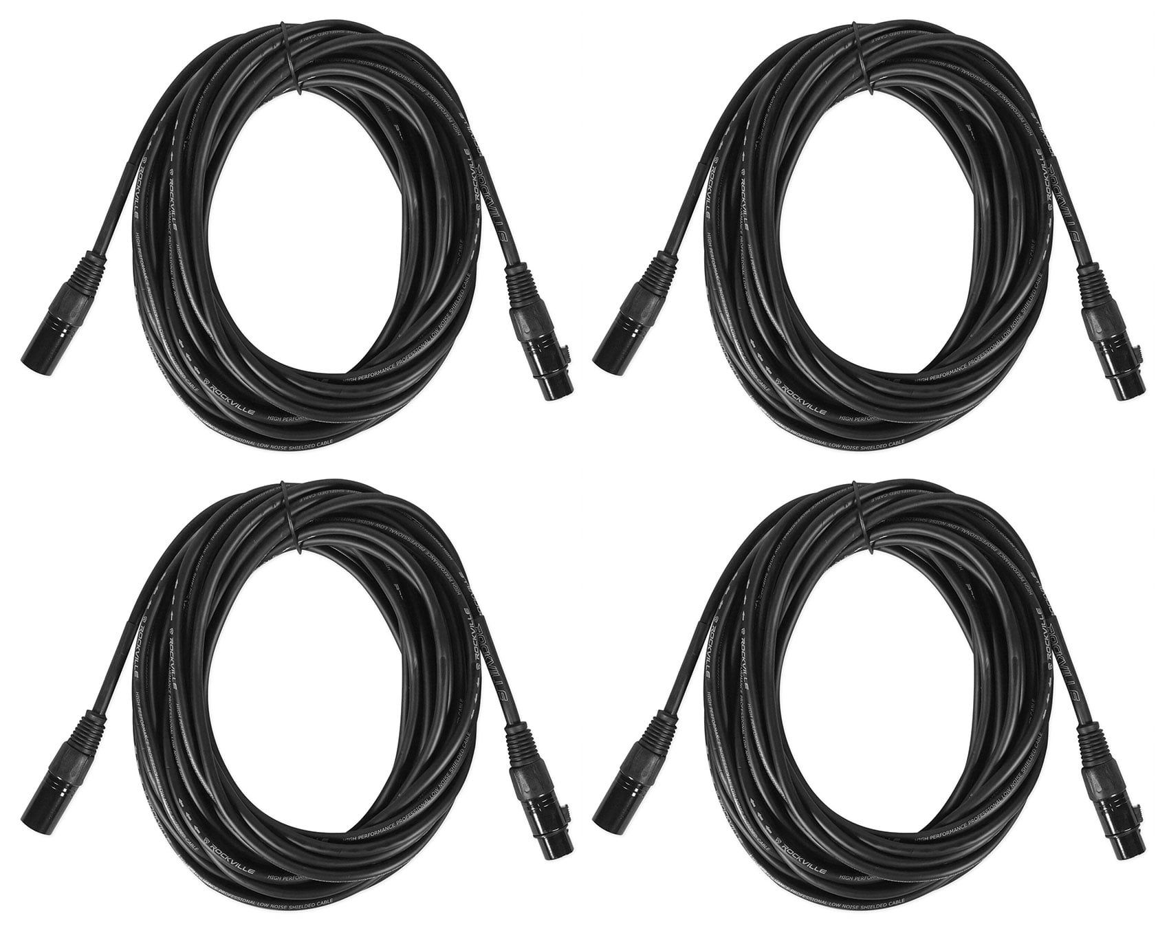 (4) Rockville RCXFM30E-B 30 Foot Female to Male XLR Mic Cables Black 100% Copper