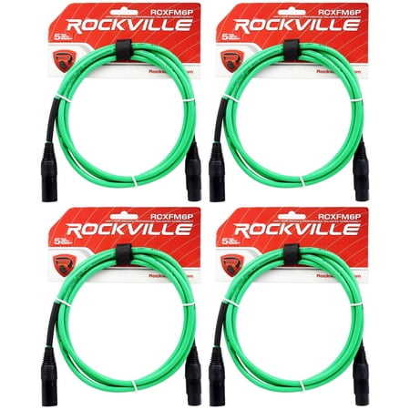 4 Rockville RCXFM6P-G Green 6' Female to Male REAN XLR Mic Cable 100% Copper