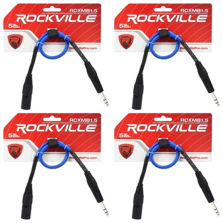 4 Rockville RCXMB1.5BL Blue 1.5' Male REAN XLR to 1/4'' TRS Balanced Cables