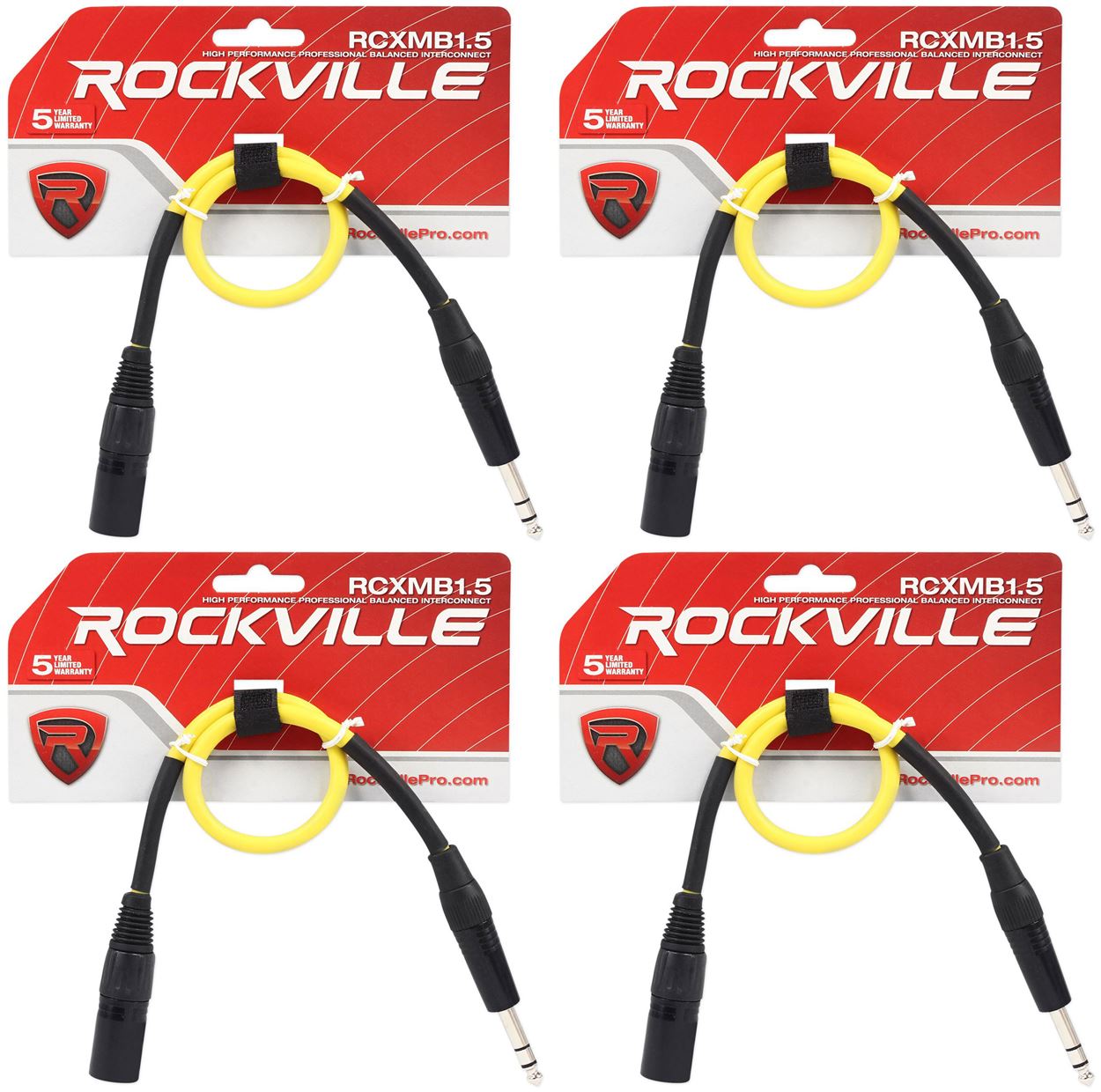 8 Cavi Bilanciati Rockville RCXMB1.5BL Blu, 1,5 Piedi, Da XLR Maschio A TRS 1/4″ Maschio, Per Audio Professionale