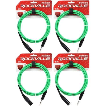 4 Rockville RCXMB6-G Green 6' Male REAN XLR to 1/4'' TRS Balanced Cables