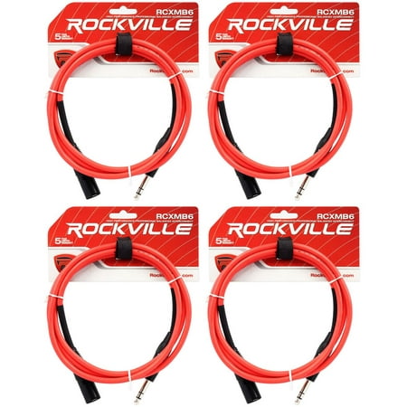 4 Rockville RCXMB6-R Red 6' Male REAN XLR to 1/4'' TRS Balanced Cables