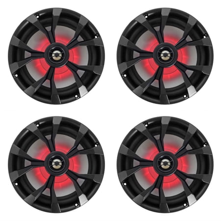 (4) Rockville RKL80MB 8" 900 Watt Black 2-Way Marine Boat Speakers w/LED's