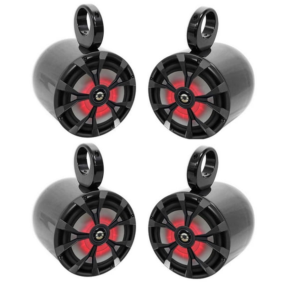 (4) Rockville RKL80MB 8" 900 Watt Marine Black Wakeboard LED Tower Speakers