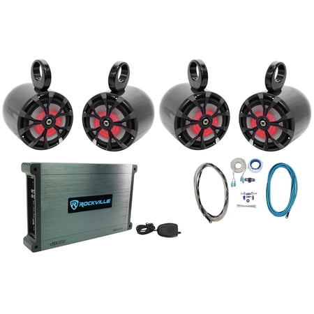 (4) Rockville RKL80MB 8" Marine Boat Wakeboard Tower Speakers w/LED''s+Amplifier