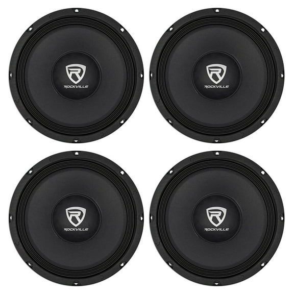 4) Rockville RM108PRO 10" 2400 Watt 8-Ohm SPL Car Midrange Mid-Bass Pro Speakers