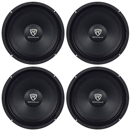 Rockville RM84PRO 8 in 4 Ohm 1200 Watt Total SPL Midrange/Mid-Bass Car Speakers, 300W Peak/150W RMS Each, 108 dB, 88 Hz-6 kHz, 4-Piece