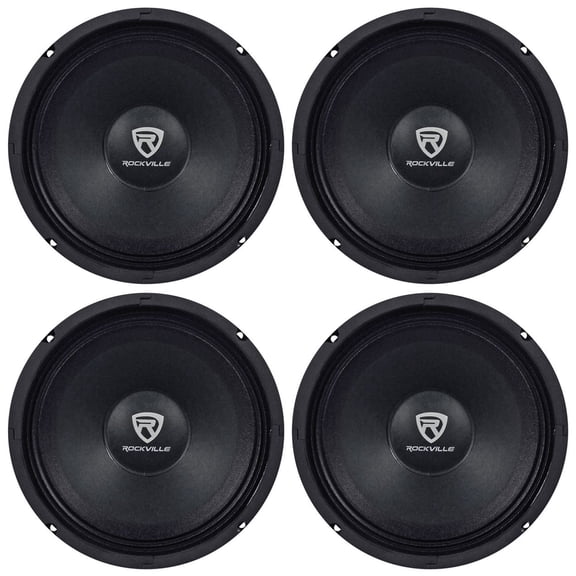 Rockville RM84PRO 8 in 4 Ohm 1200 Watt Total SPL Midrange/Mid-Bass Car Speakers, 300W Peak/150W RMS Each, 108 dB, 88 Hz-6 kHz, 4-Piece