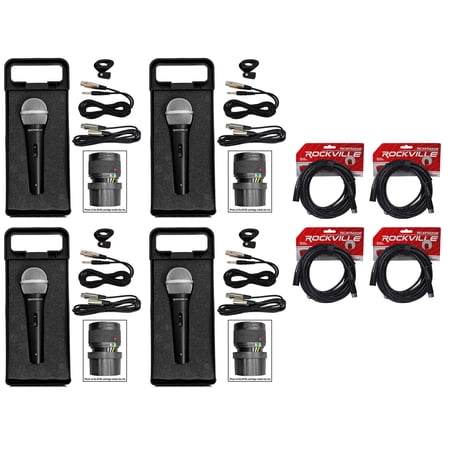 (4) Rockville RMC-XLR Metal Handheld Wired Microphones+(4) 100% OFC XLR Cables