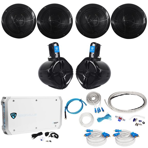 (4) Rockville RMC80B 8" 1600w Marine Boat Speakers+(2) Wakeboards+Amp+Wire Kit