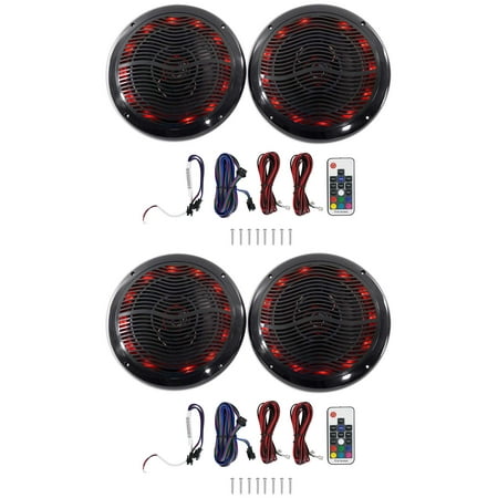 (4) Rockville RMC80LB 8" 800w Black Marine Speakers w Multi Color LED + Remote