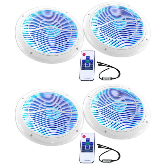 (4) Rockville RMC80LW 8" 1600w White Marine Speakers w Multi Color LED + Remote