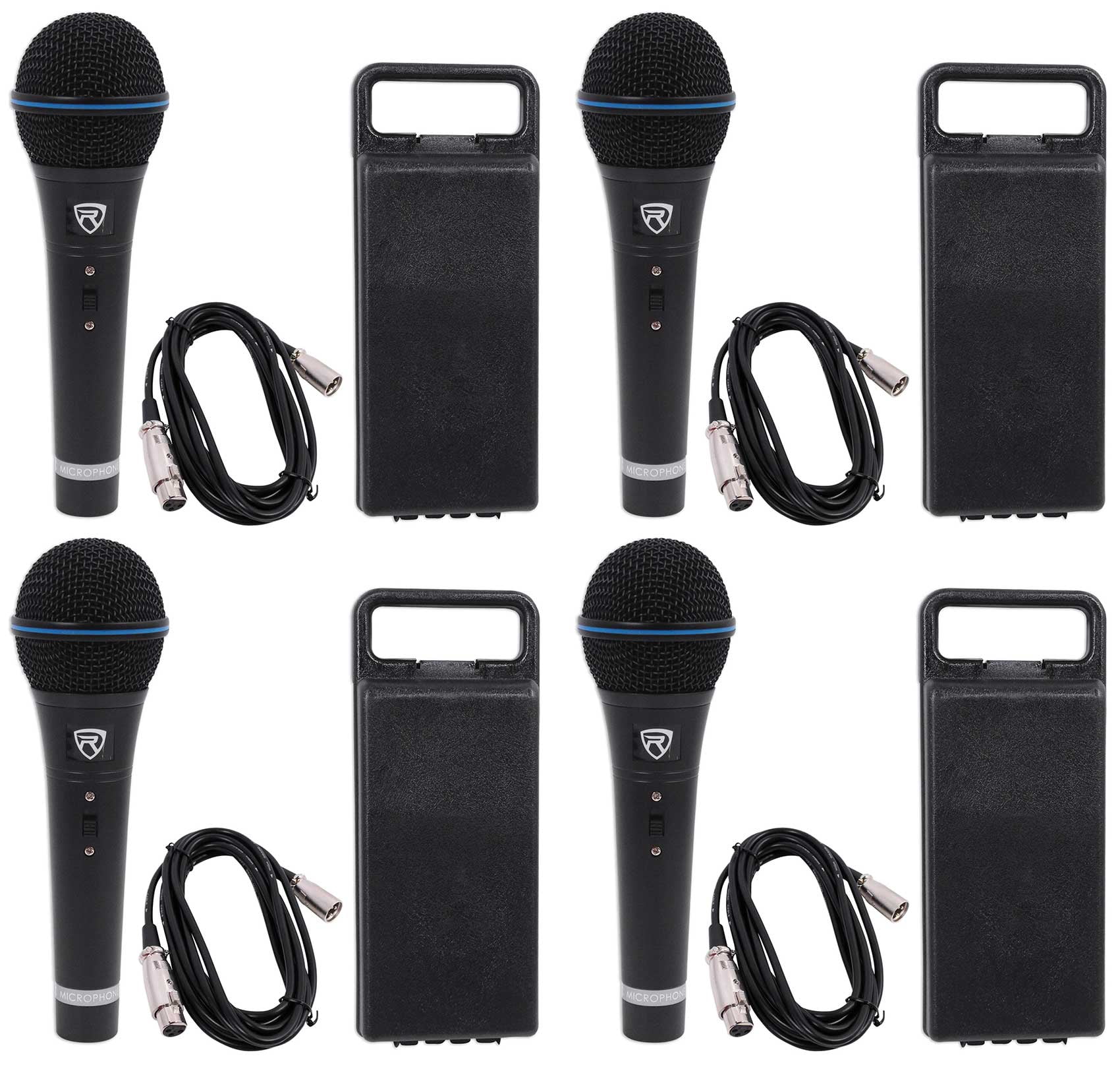 4) Rockville RMM-XLR Dynamic Cardiod Professional Metal Microphones w/XLR Cables