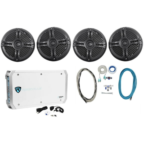 (4) Rockville RMSTS65B 6.5" 1600w Marine Boat Speakers+6-Ch Amplifier+Amp Kit