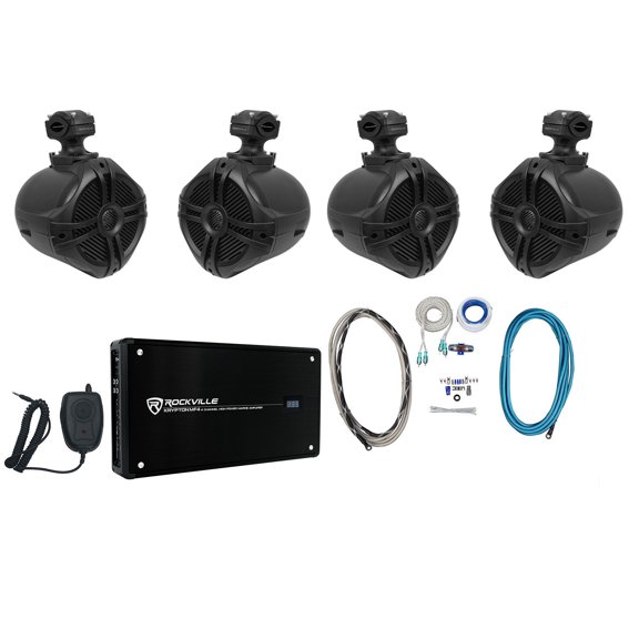 4 Rockville RWB70B 6.5" Marine Wakeboard Speakers+4 Channel Amplifier+Amp Kit