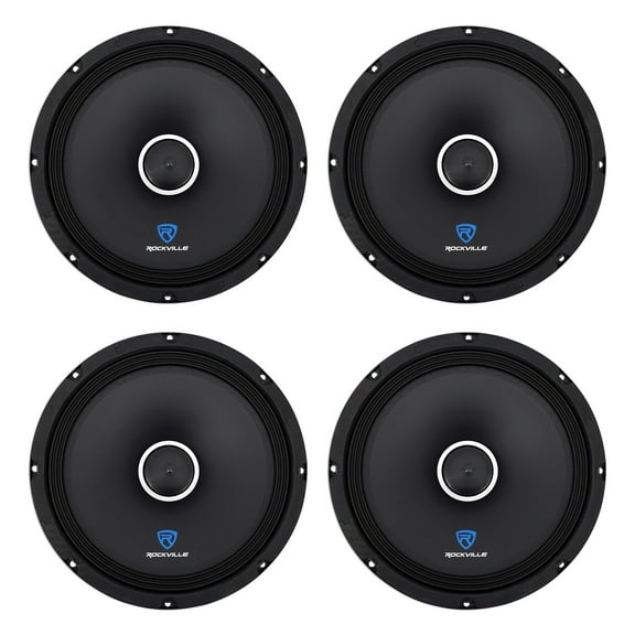 (4) Rockville RXM108 10" 2400w 8-Ohm SPL Car Midrange Mid-Bass Speakers w/Bullet
