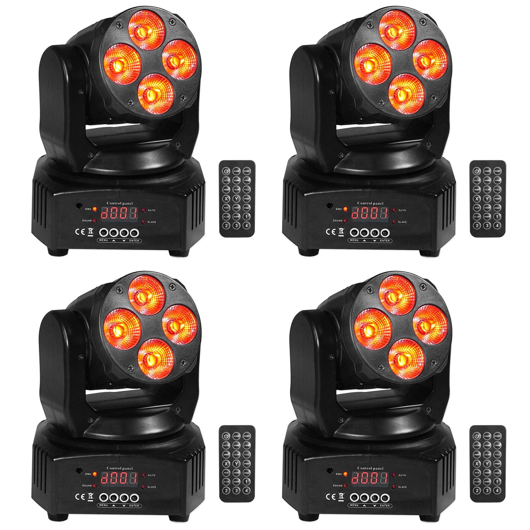 4 Rockville RockOn-7 40w RGBW Moving Head Wash DMX Stage Club Light+Remote