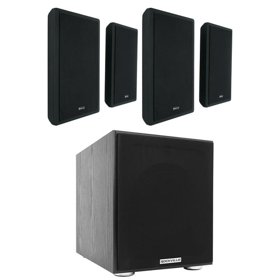 4) Rockville RockSlim Black Home Theater 5.25" 240w Wall Mount Slim Speakers+Sub