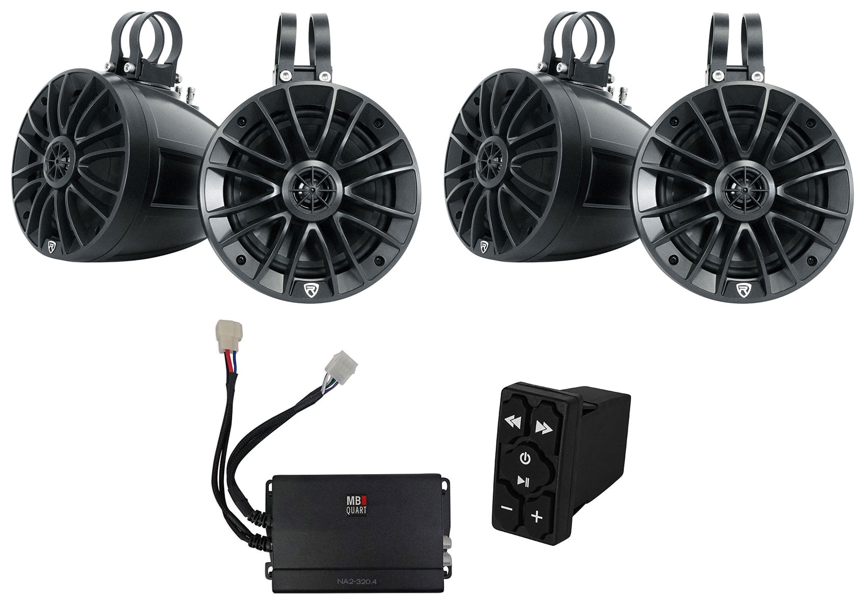 4) Rockville UT65B UTV/ATV 6.5" Tower Speakers+MB Quart Amp+Bluetooth