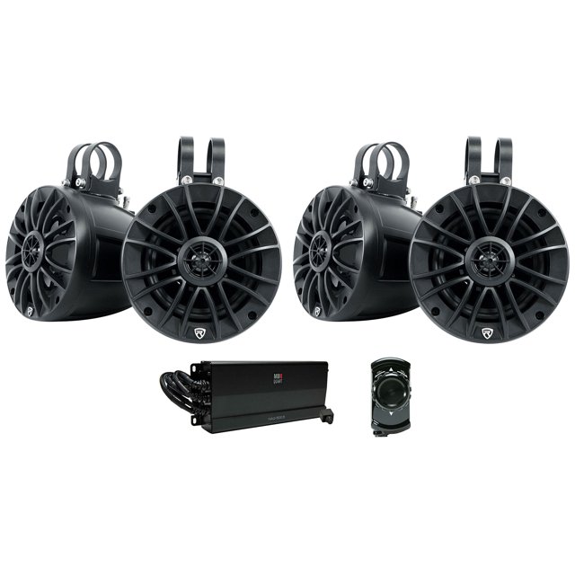 4 Rockville UTV/ATV Tower Speakers+MB Quart 5Ch. Amplifier+Bluetooth
