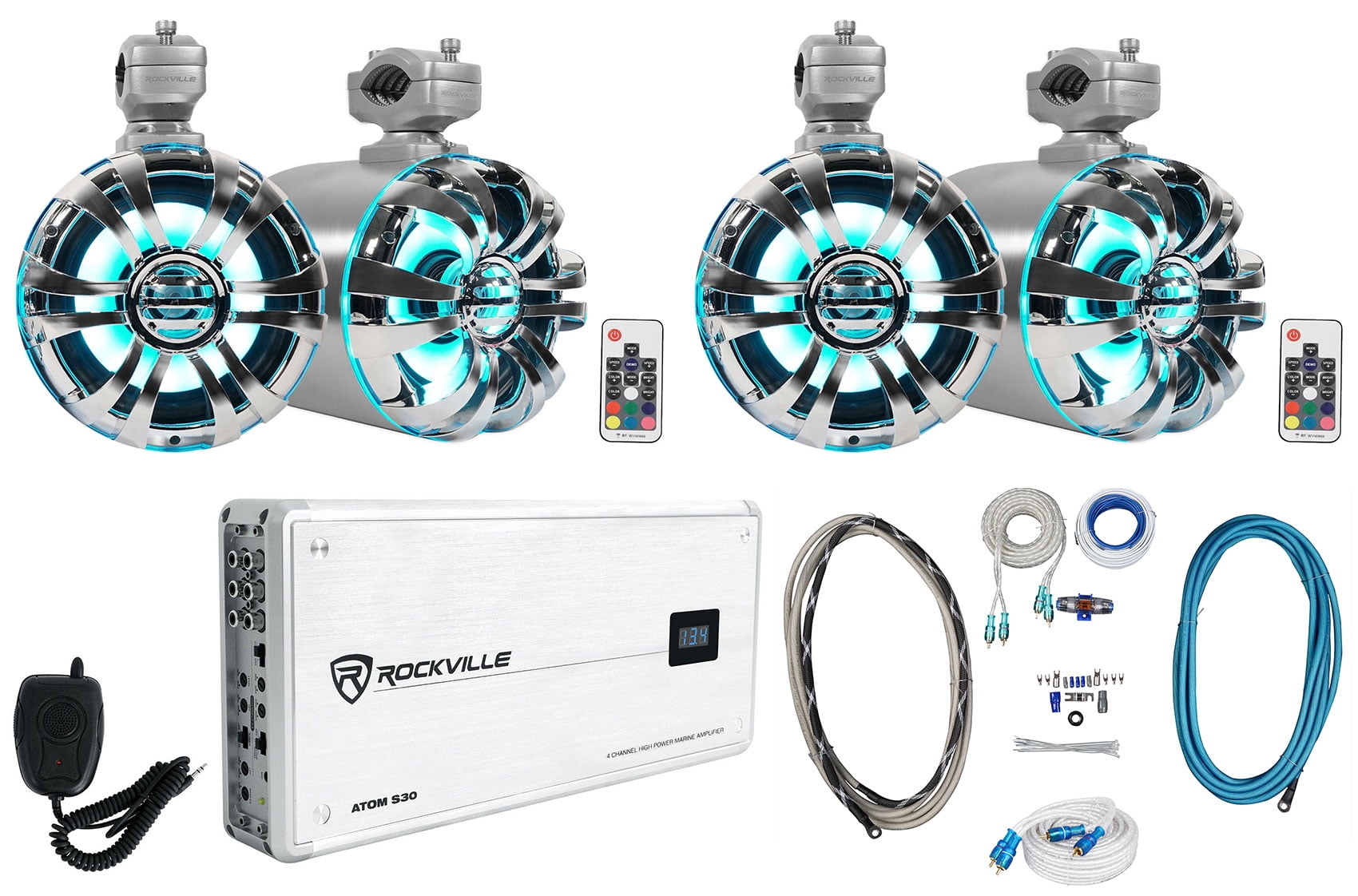 4 Rockville WB65KLED 6.5" 600w Metal Marine Wakeboard LED Tower