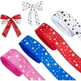 thumbnail image 1 of 4 Roll 19.6 Yards Stars Printed Grosgrain Ribbon 1 Inch Wide Patriotic Ribbon Stars Stripes Fabric Ribbons for Presernt Wrapping Wreath Decor Hair Sewing DIY Crafts-White Red Pink Blue Colorful, 1 of 5