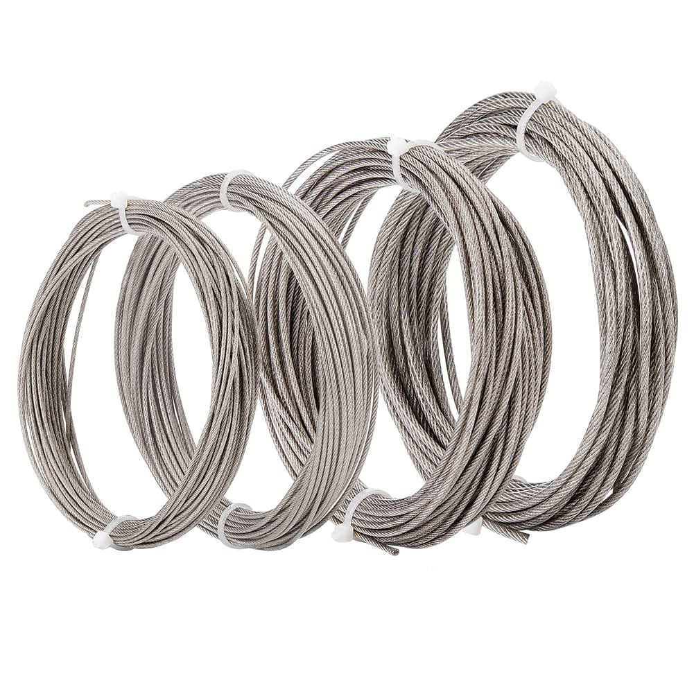 4 Roll 304 Plastic Coated Stainless Steel Wire Wire Rope Cable for Picture and Mirror Hanging Crafts About 32.8 Feet/roll Stainless Steel Color 1bag