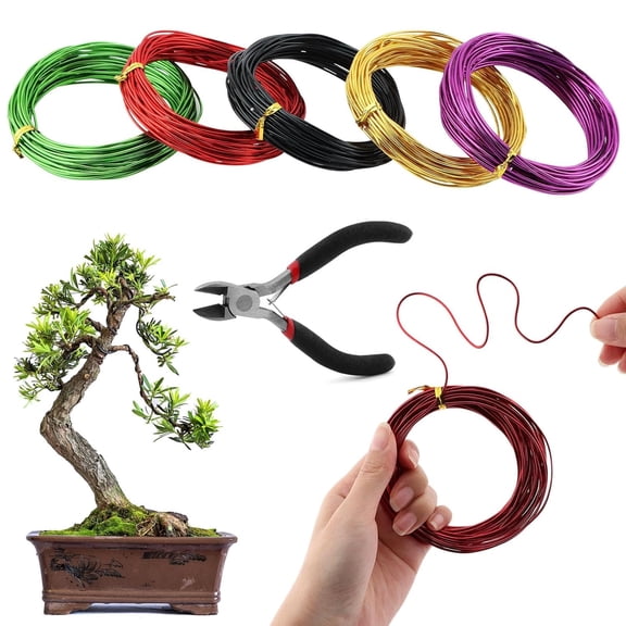 4 Roll Bonsai Wire,with Hand Plier Aluminum Bonsais Training Wire Anodized Aluminum Bonsai Wire Tools for Fine Trunk & Branch Control(Size:5 Roll)