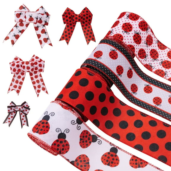 4 Roll Spring Labybug Ribbon 5Yard/Roll Ladybird Ribbon For Gift Wrapping Wreath Bows Crafting Party Decorations