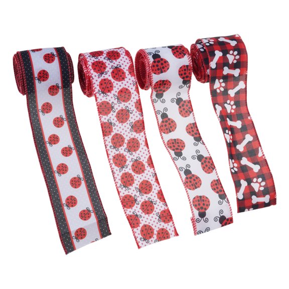 4 Roll Spring Labybug Ribbon 5Yard/Roll Ladybird Ribbon for Gift Wrapping Wreath Bows Crafting Party Decorations