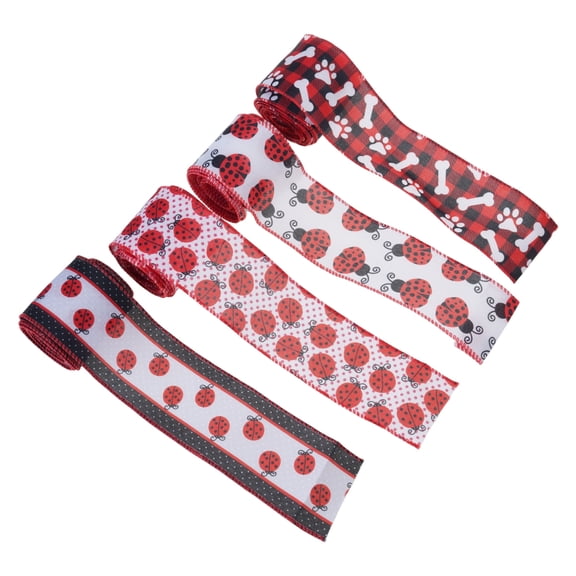 4 Roll Spring Labybug Ribbon 5Yard/Roll Ladybird Ribbon for Gift Wrapping Wreath Bows Crafting Party Decorations