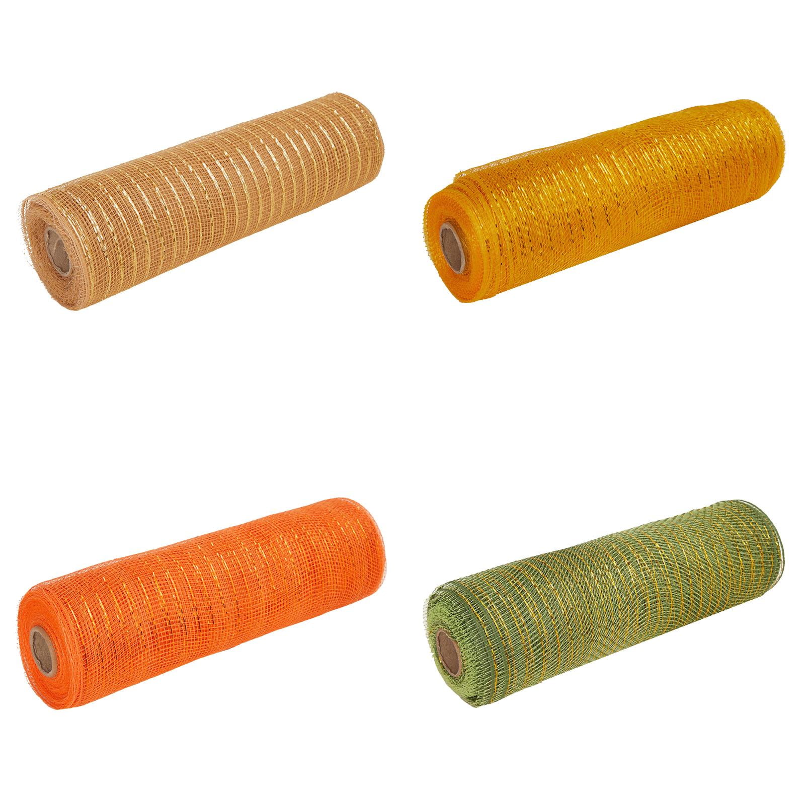 4 Roll Thanksgiving Day Metallic Fall Mesh Ribbon Decor,Fabric Mesh ...