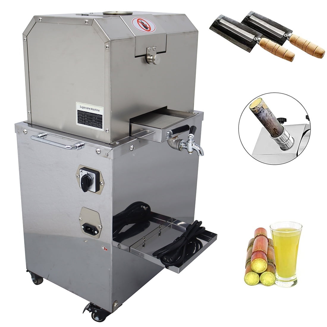 4 Rollers Electric Sugarcane Juicer Sugar Cane Press Juicer Machine Juicing Crusher 110V Stainless Steel