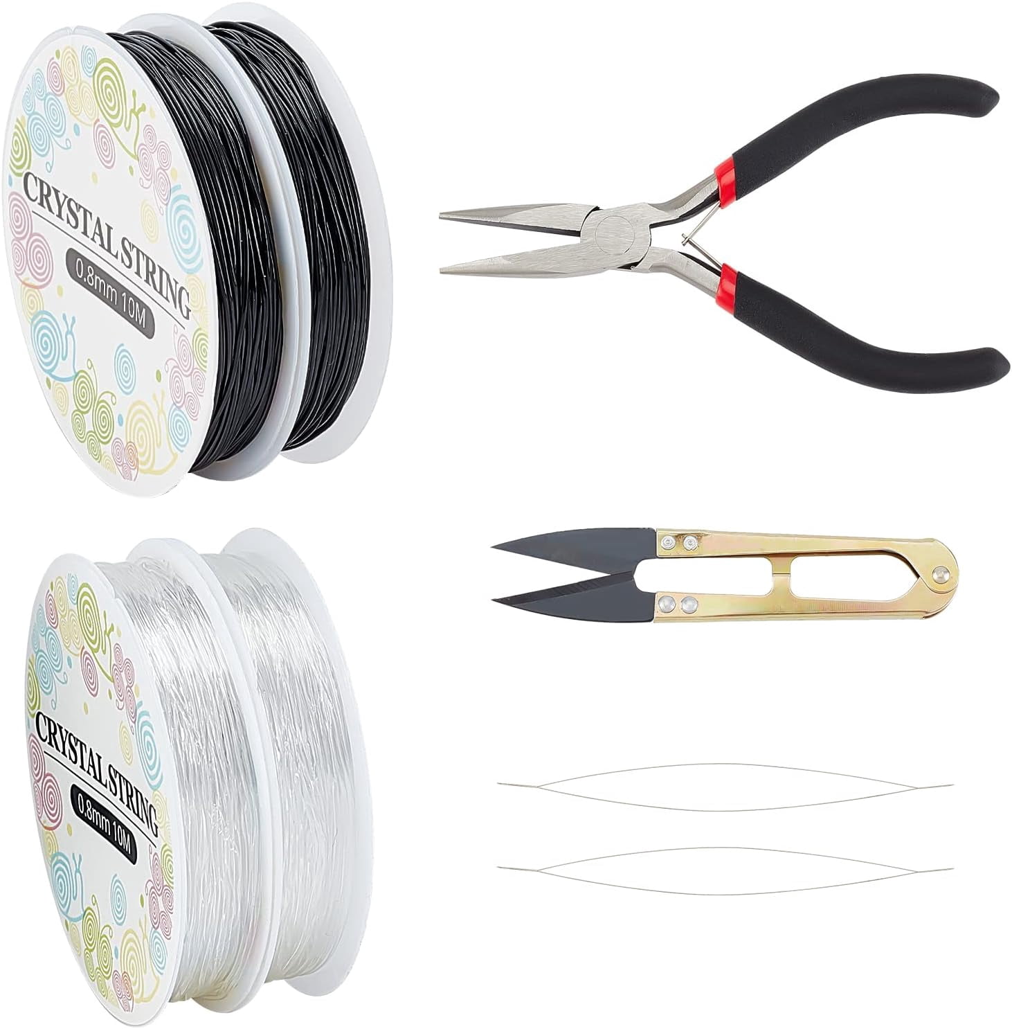 4 Rolls 0.8 mm Elastic Thread Black and Clear Elastic String with ...