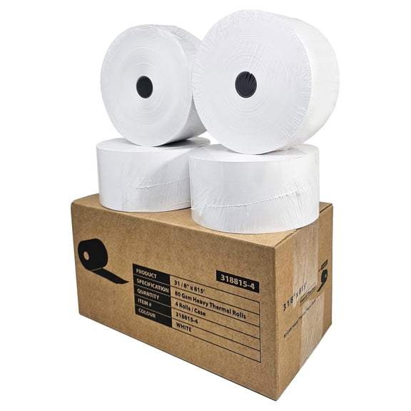 (4 Rolls - 1 Case) 3 1/8" x 815' heavy thermal paper - nautilus hyosung halo - 80 GSM ATM Special Thermal Paper Rolls - Hymkun