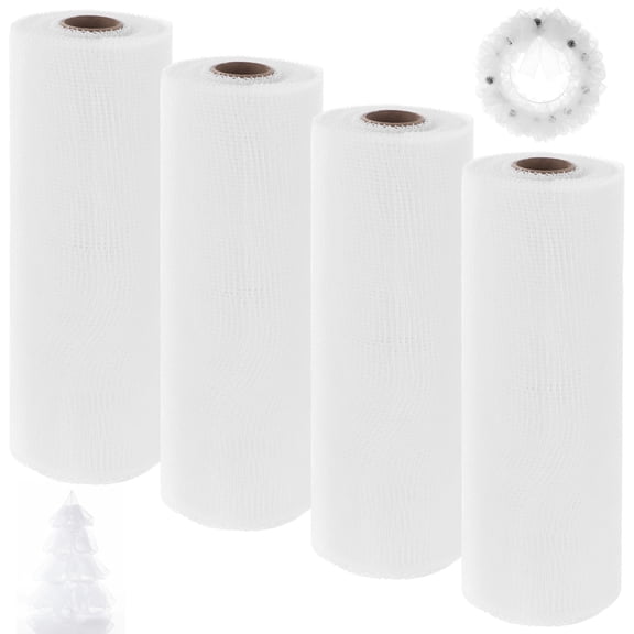 4 Rolls 10-Inch White Decorative Mesh Ribbon, Perfect for Crafts, Floral Arrangements, Wreath Making, DIY Gift Wrapping, Party Decorations & Seasonal Home Accents